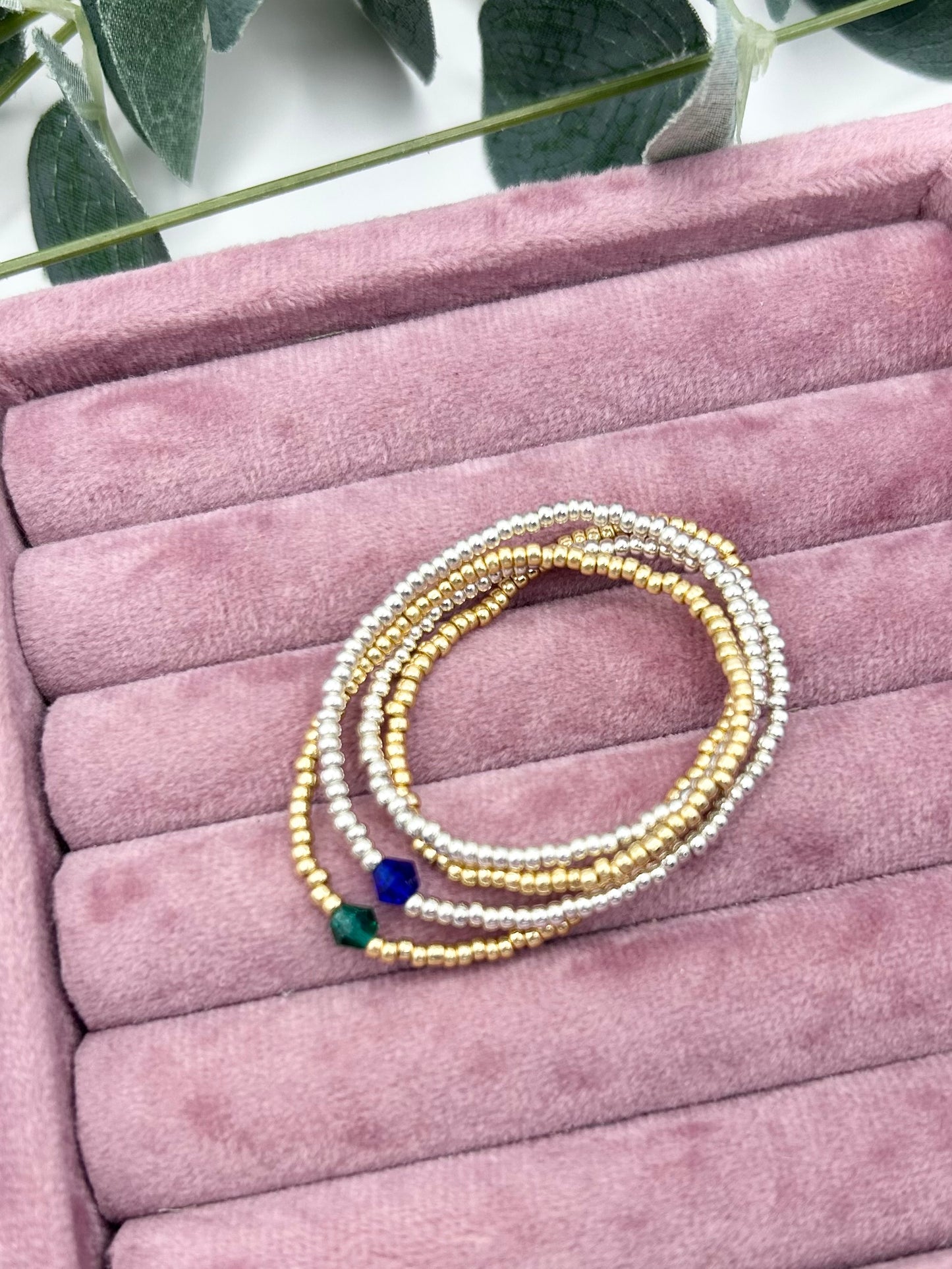 Birthstone Beaded Anklet - Gold or Silver