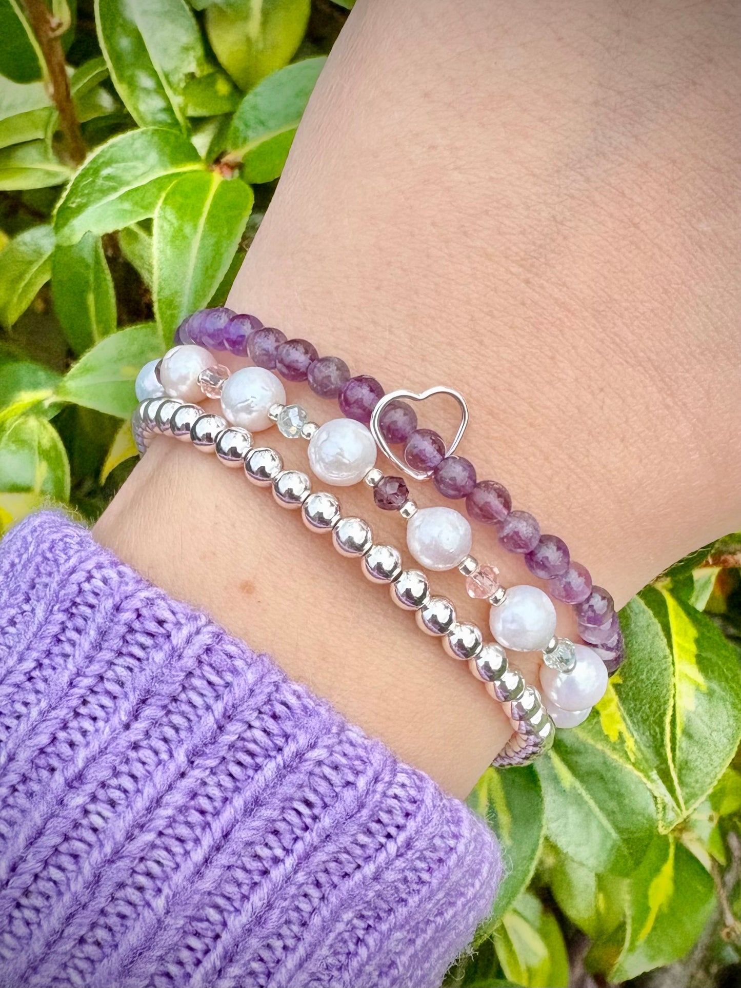 Freshwater Pearl & Crystal Beaded Bracelet - 925 Sterling Silver Clasp or Stretch