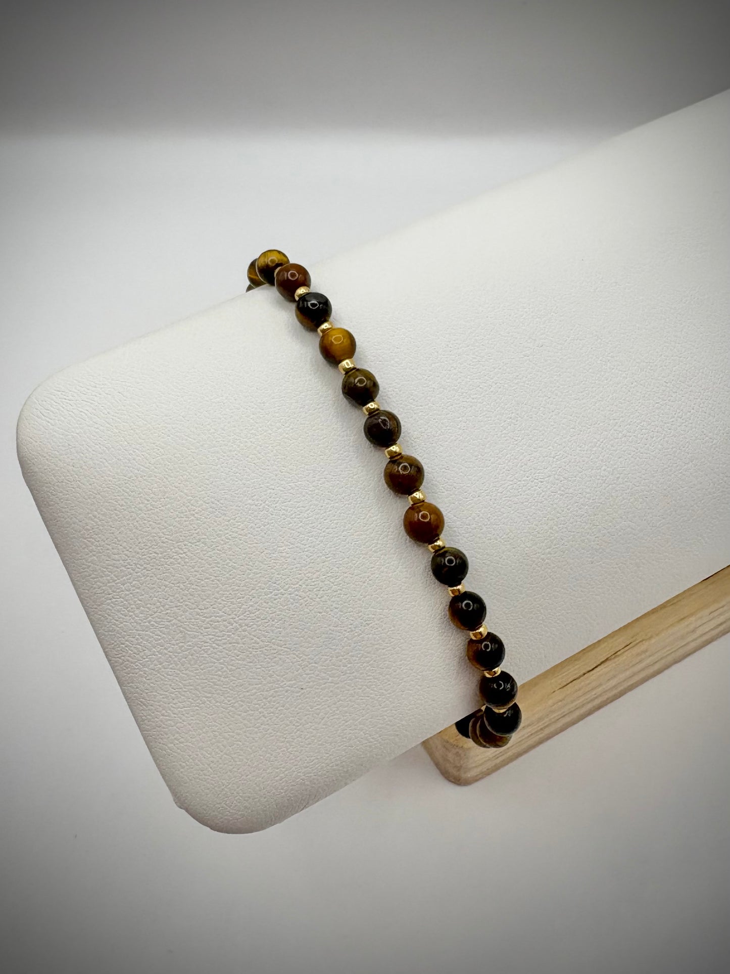 Tiger's Eye Gemstone Seed Beaded Bracelet - Gold Filled or Plated
