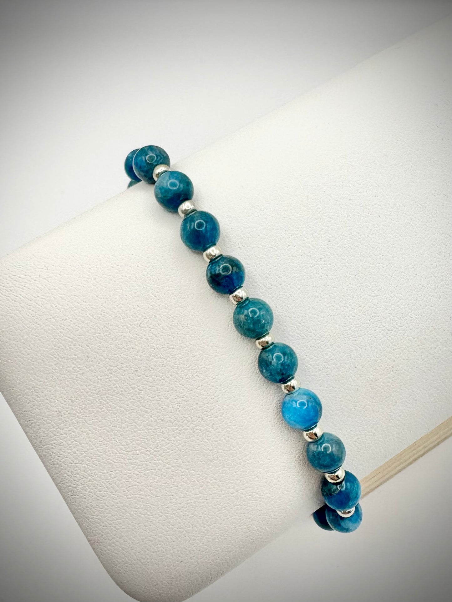 Apatite Gemstone and Silver Seed Beaded Stretch Bracelet