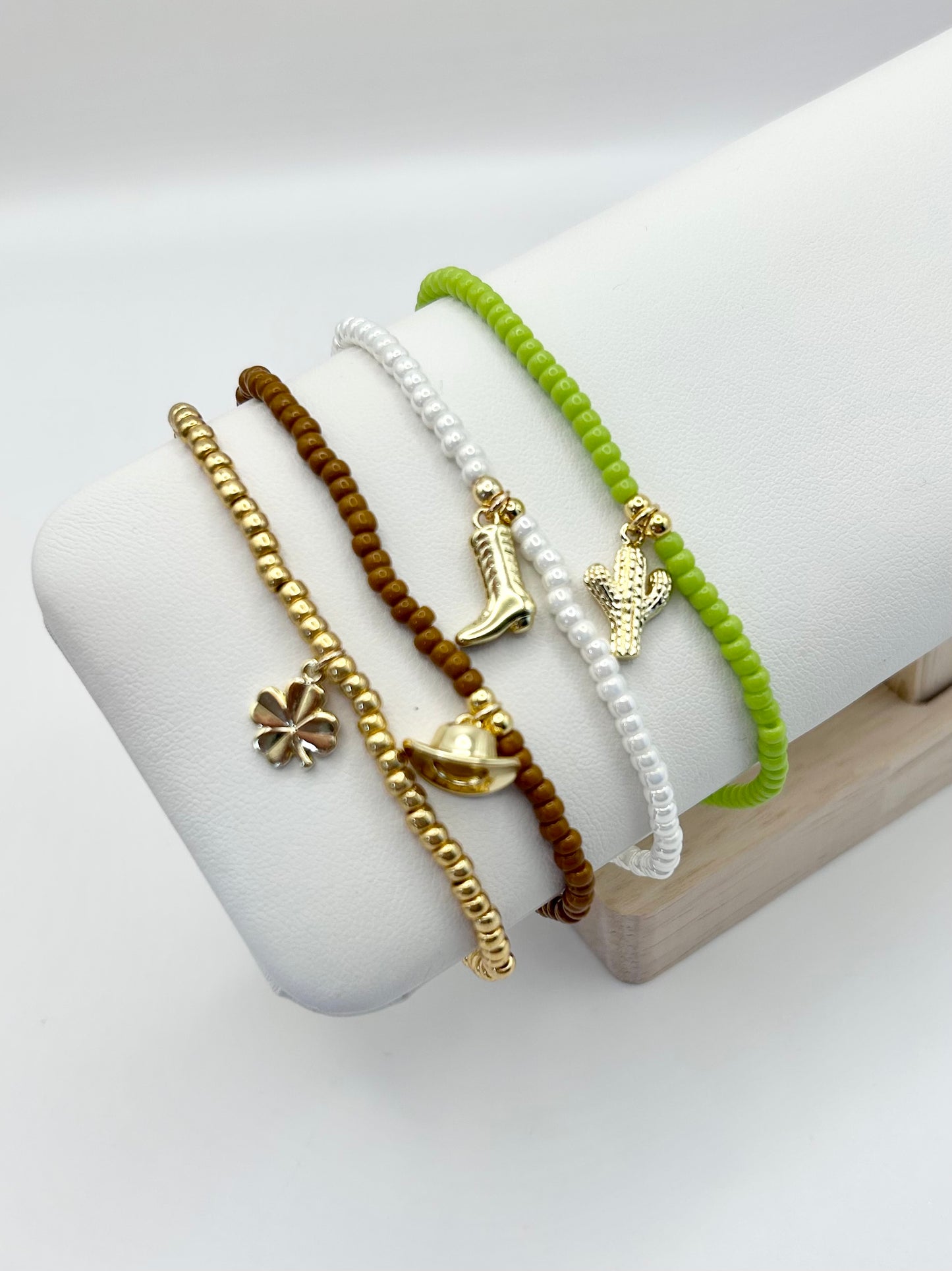 Western Seed Bead Charm Bracelet - Various Colours