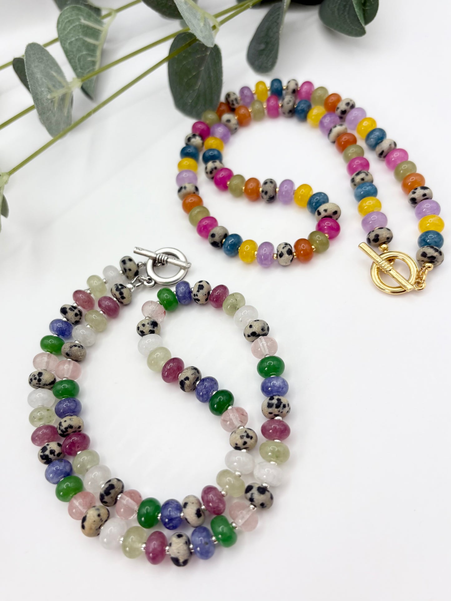 Rainbow Candy Gemstone Rondelle Beaded Toggle Clasp Necklace