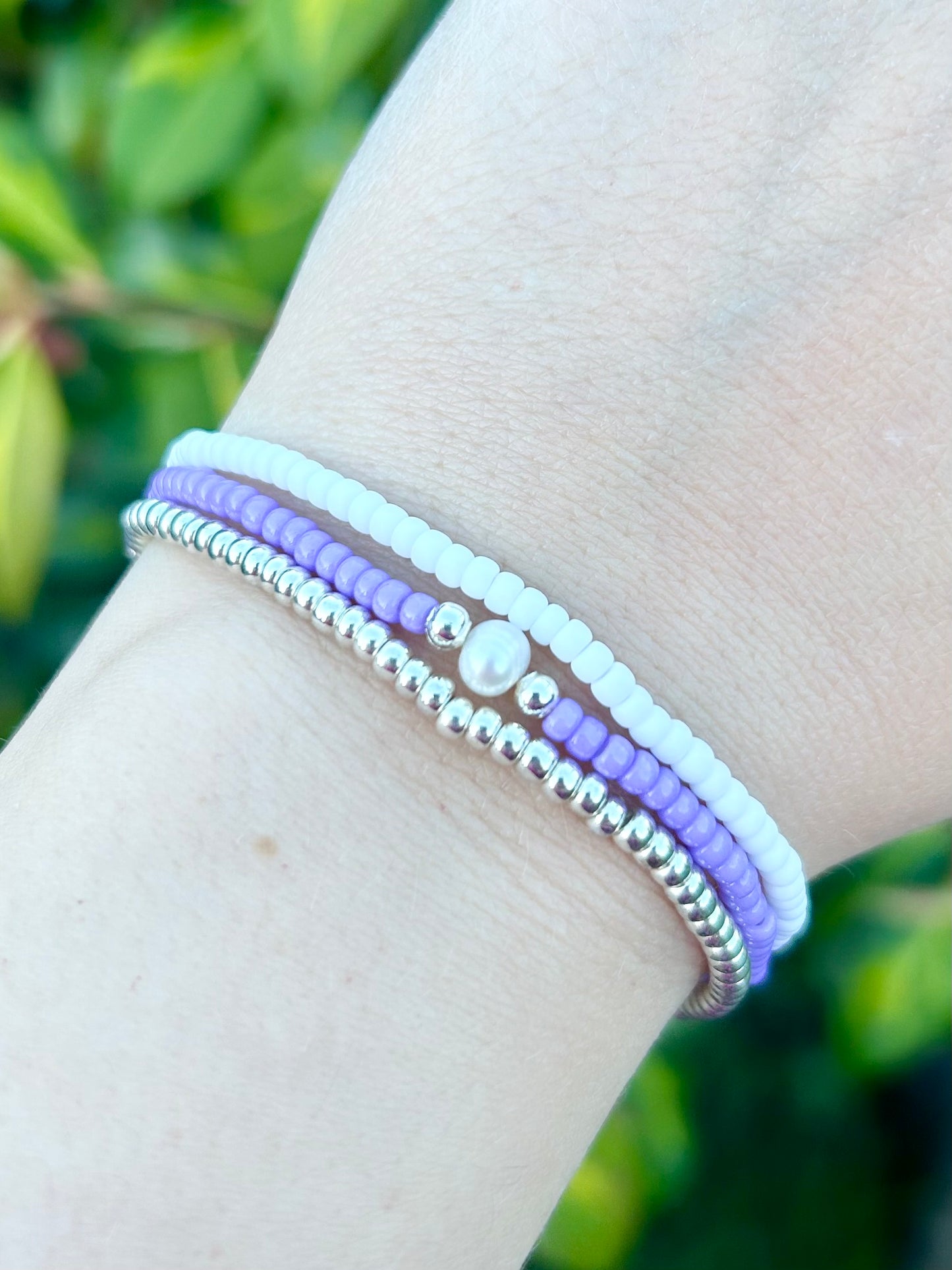 Stacking Vibrant Seed Bead Freshwater Pearl Bracelet Trio - Various Colours