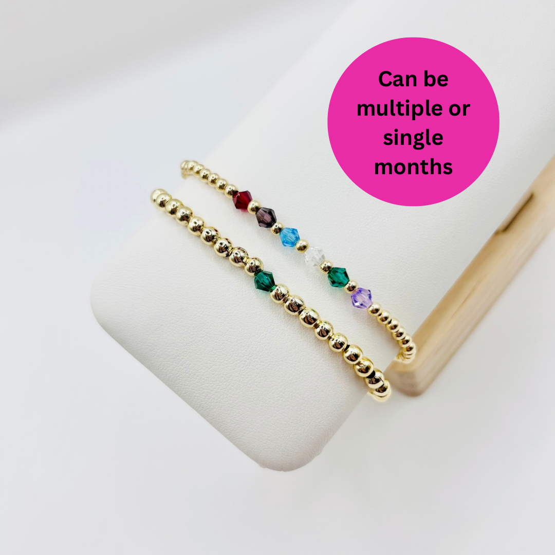Personalised Birthstone Beaded Bracelet - Gold or Silver
