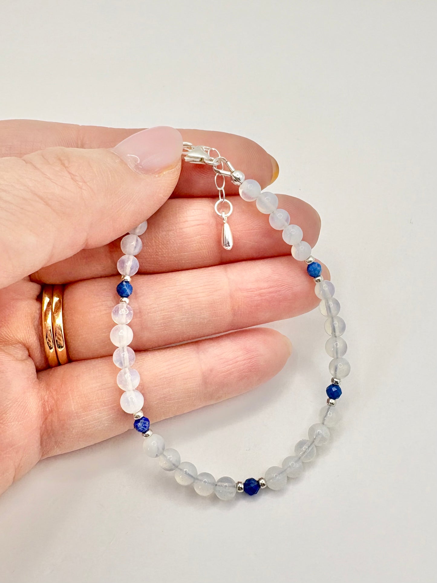 Handmade Opalite and Lapis Lazuli Bracelet - Sterling Silver