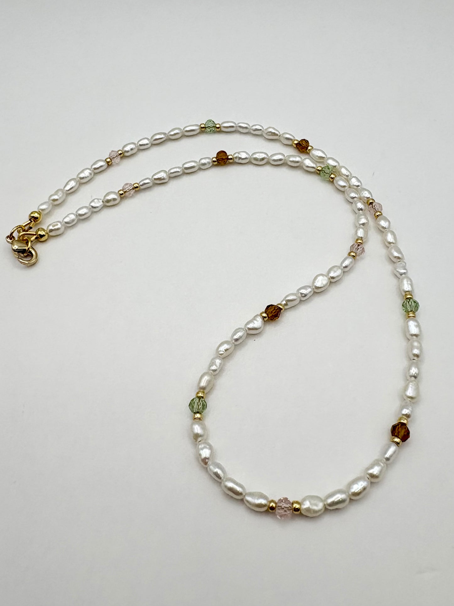 Dainty Freshwater Pearl & Crystal Beaded Necklace - Gold Filled or Plated