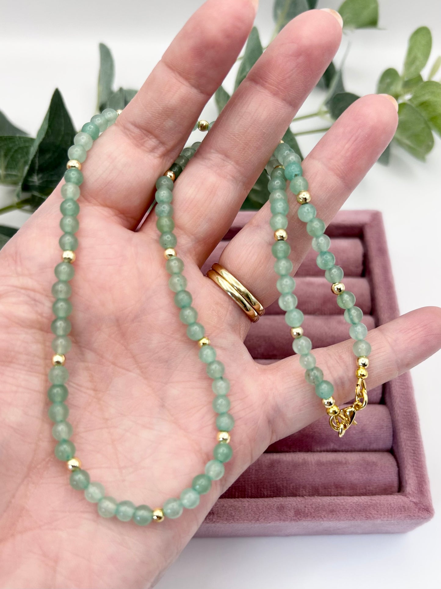 Green Aventurine Gemstone Necklace - Gold-Plated or Gold-Filled