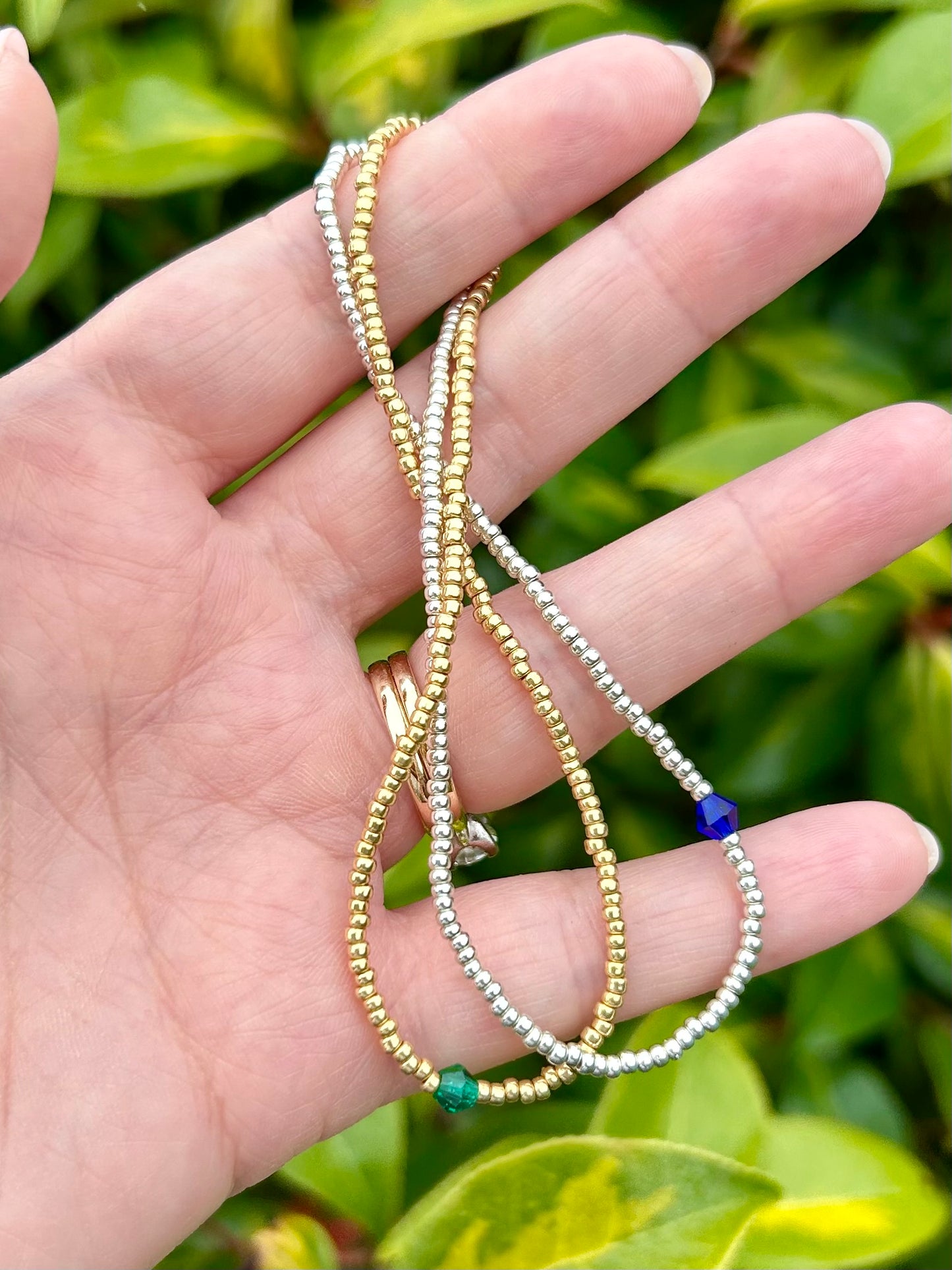 Birthstone Beaded Anklet - Gold or Silver