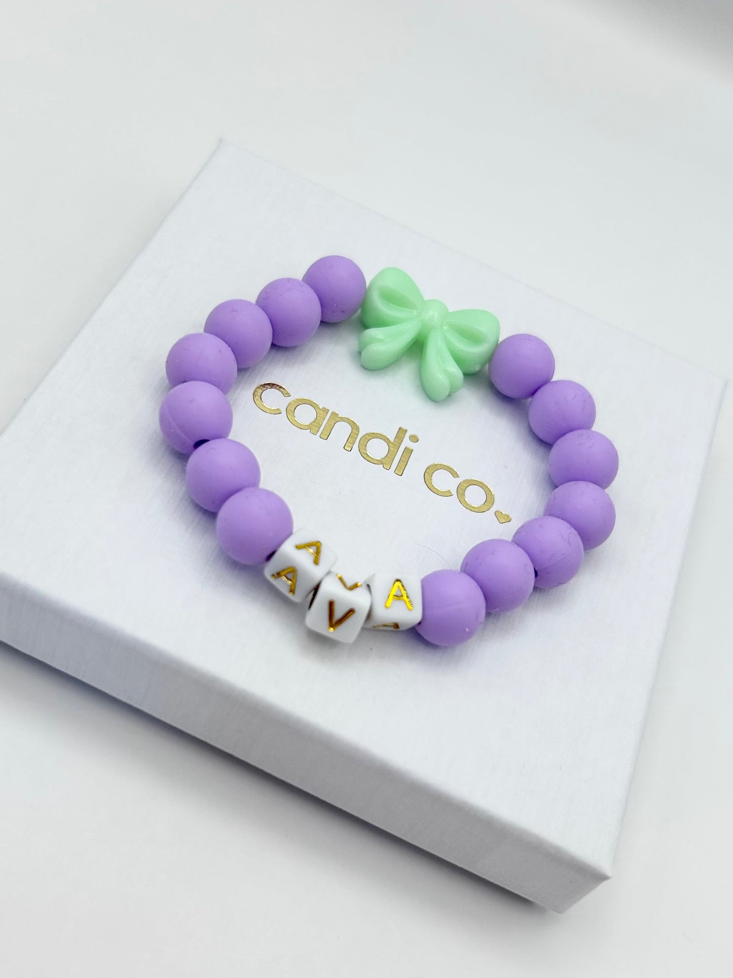 Beaded Bow Charm Personalised Name Bracelet Kids - Various