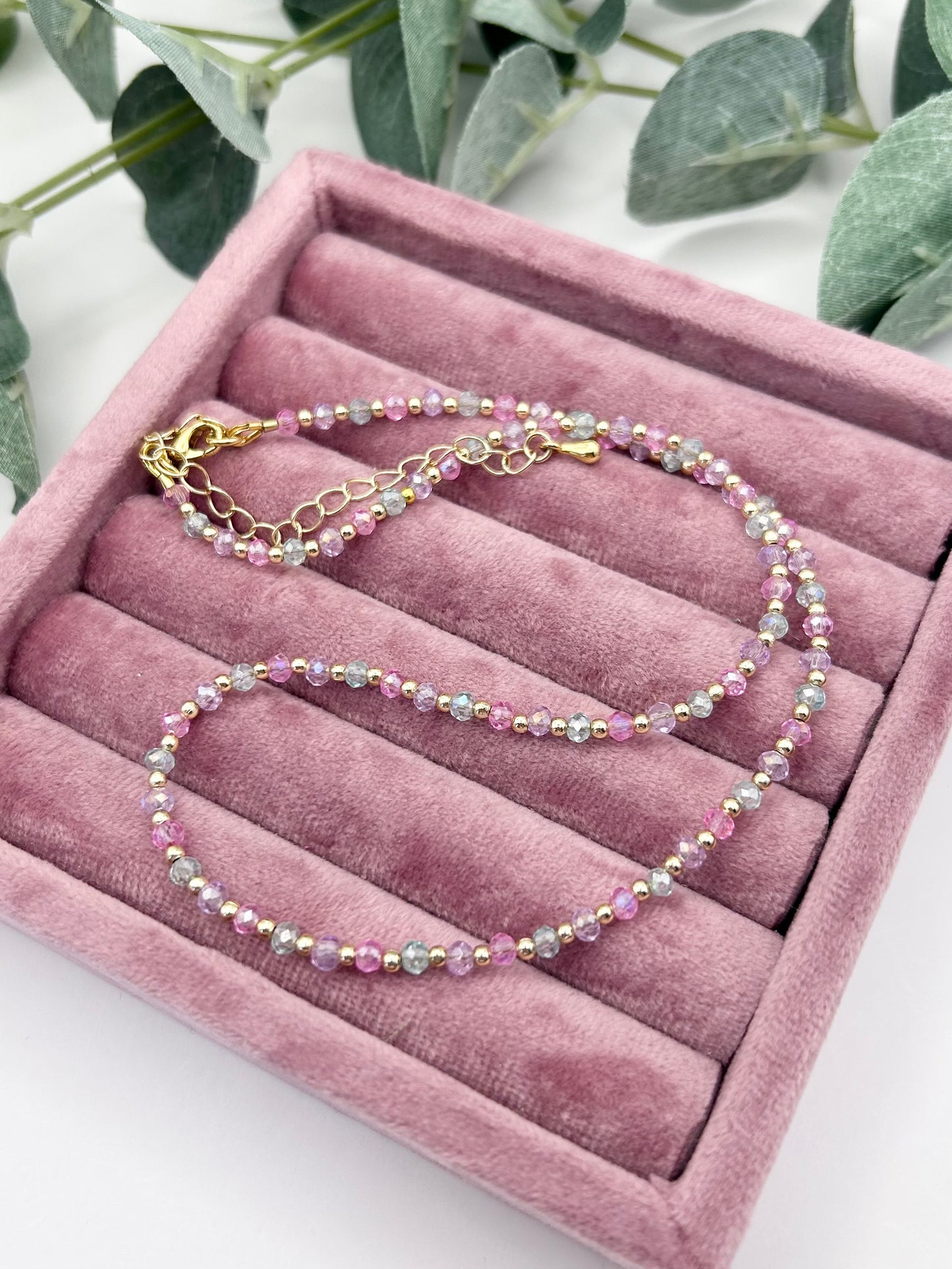 Dainty Mermaid Crystal Seed Bead Necklace Gold-Plated