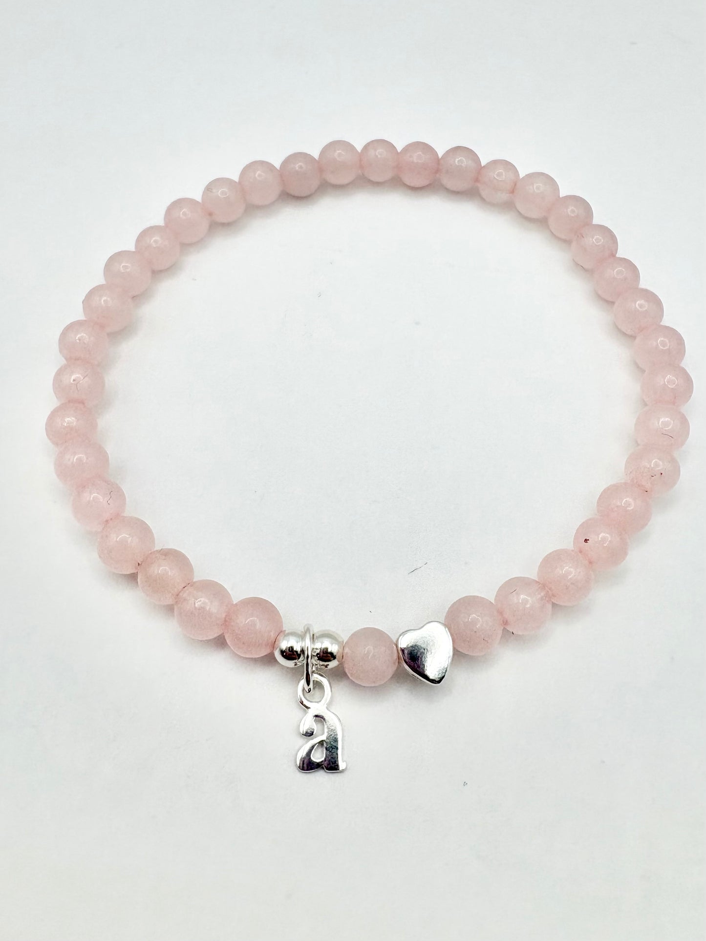 Rose Quartz Sterling Silver Initial Bracelet