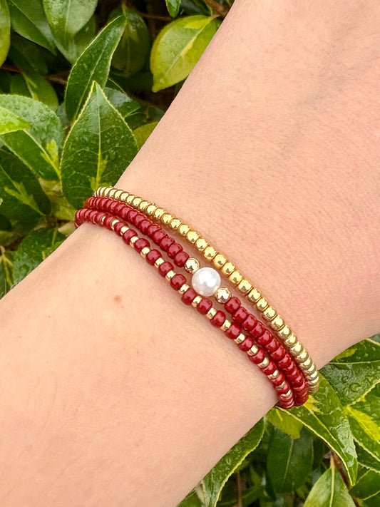 Seed Bead Freshwater Pearl Bracelet Stack - Autumnal Colours