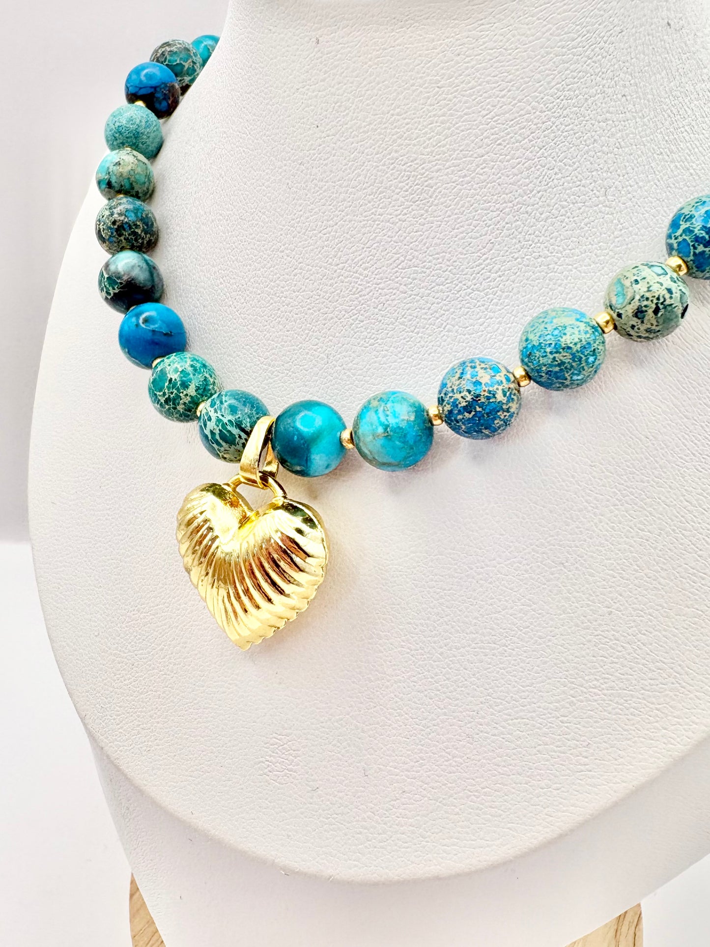 Turquoise Gemstone and Puffy Heart Pendant Necklace