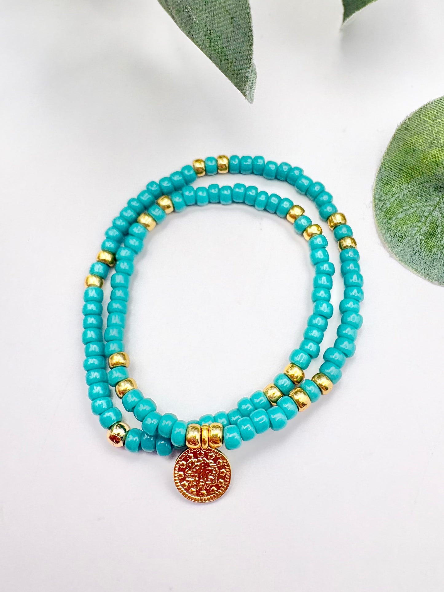 Boho Coin Seed Bead Anklet - Red, Turquoise or White