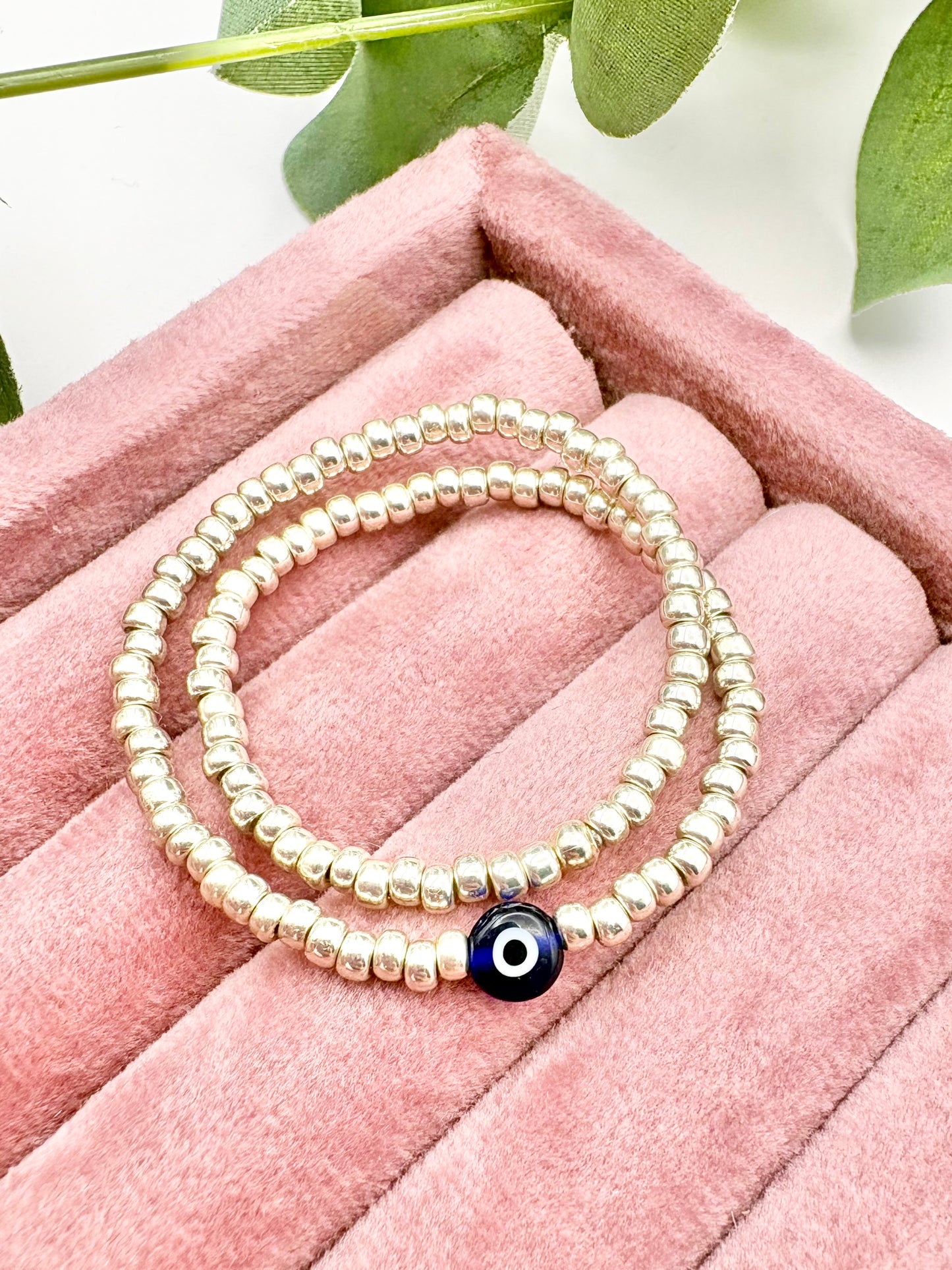 Evil Eye Seed Bead Bracelet - Gold or Silver