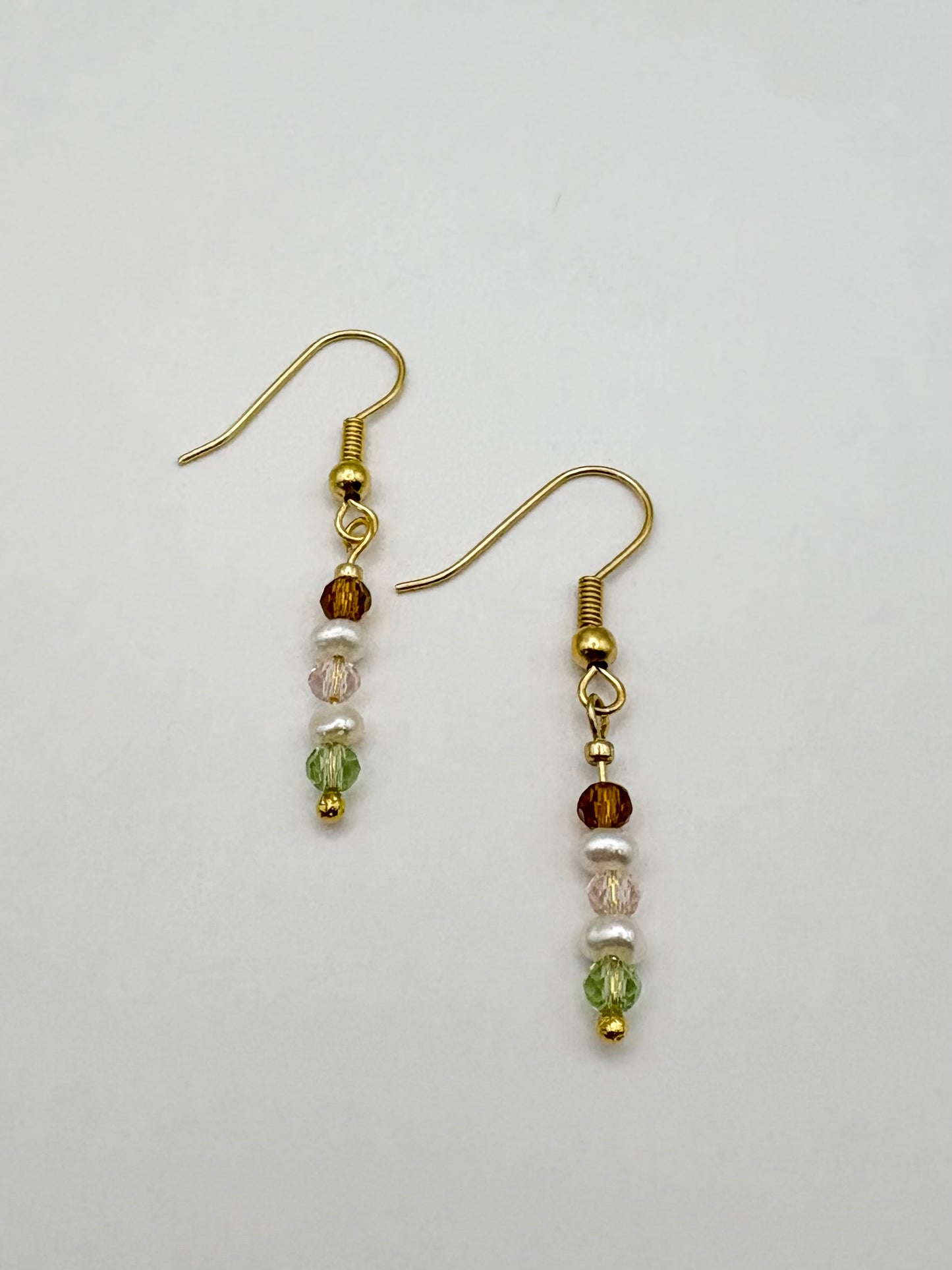 Freshwater Pearl and Crystal Wire Earrings - Gold-plated or Gold-filled