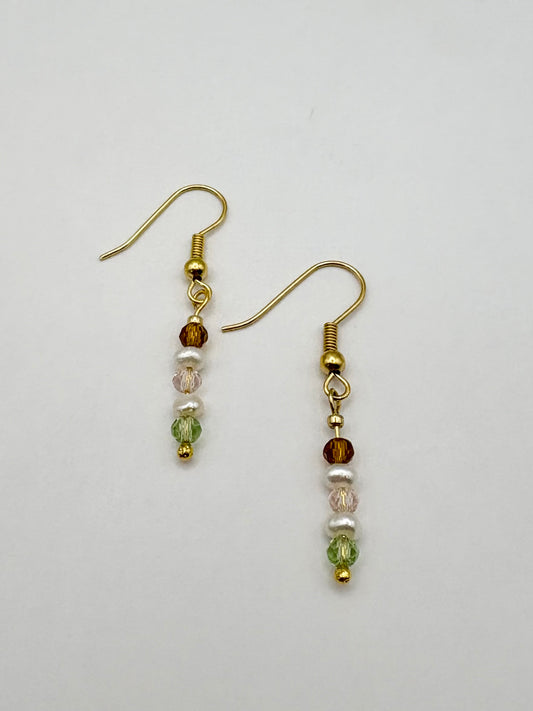 Freshwater Pearl and Crystal Wire Earrings - Gold-plated or Gold-filled