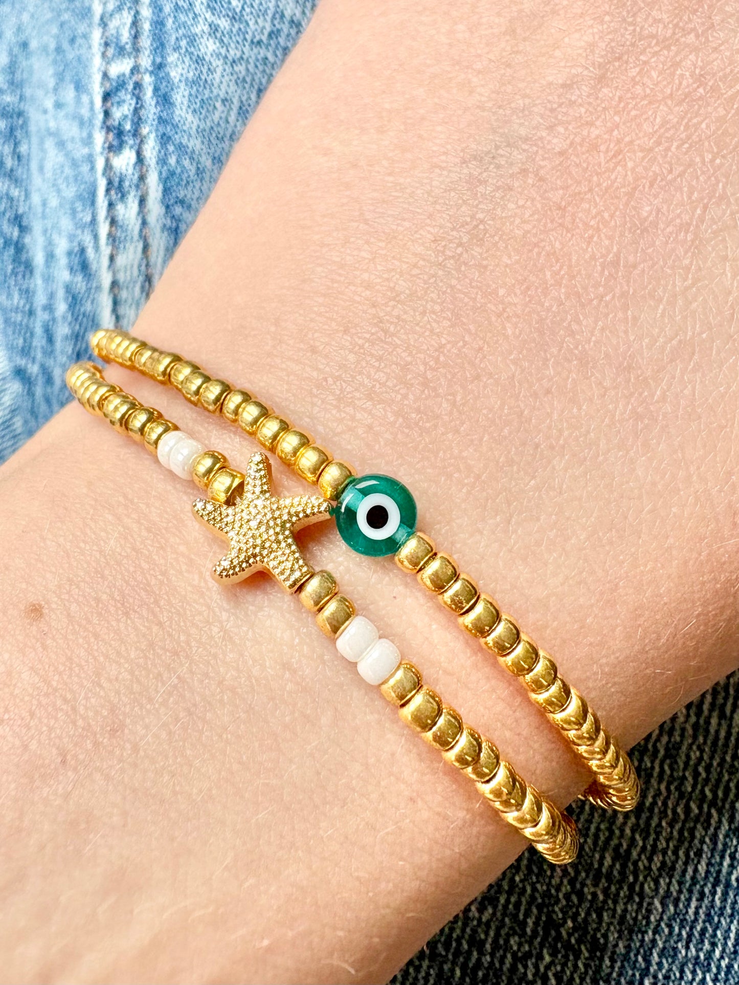 Evil Eye Seed Bead Ring - Gold or Silver