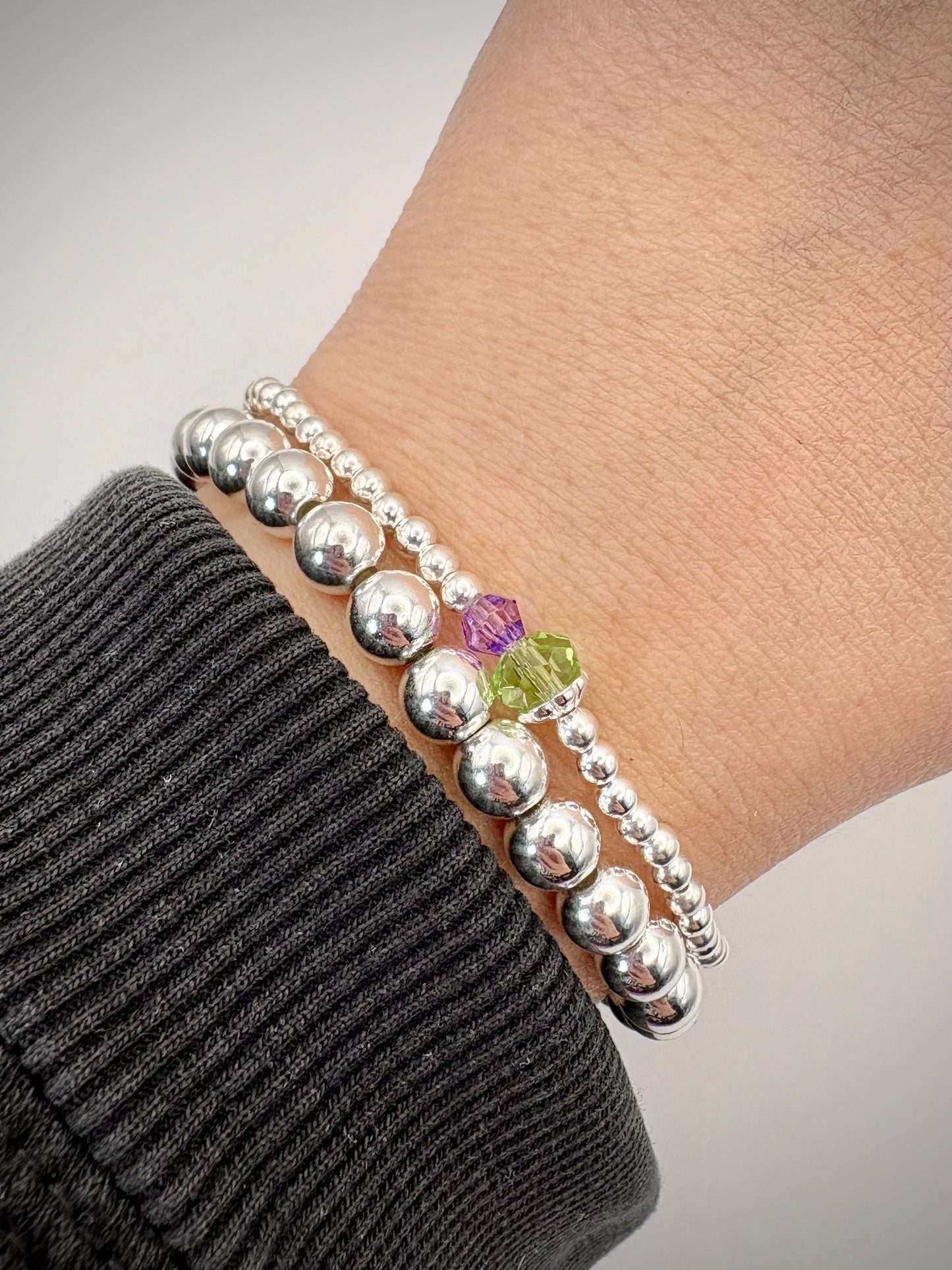 Thistle Dainty Beaded Stretch Bracelet - Sterling Silver or Gold-Filled