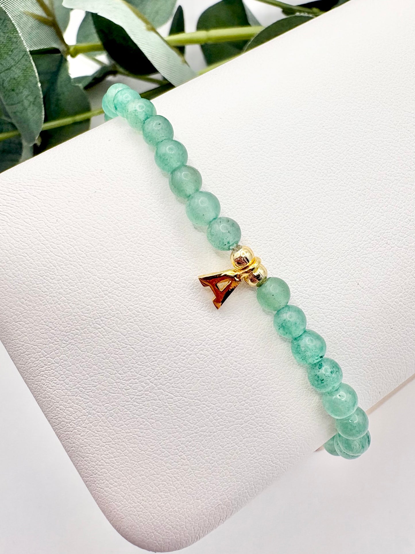 Green Aventurine Initial Bracelet - Gold-Plated