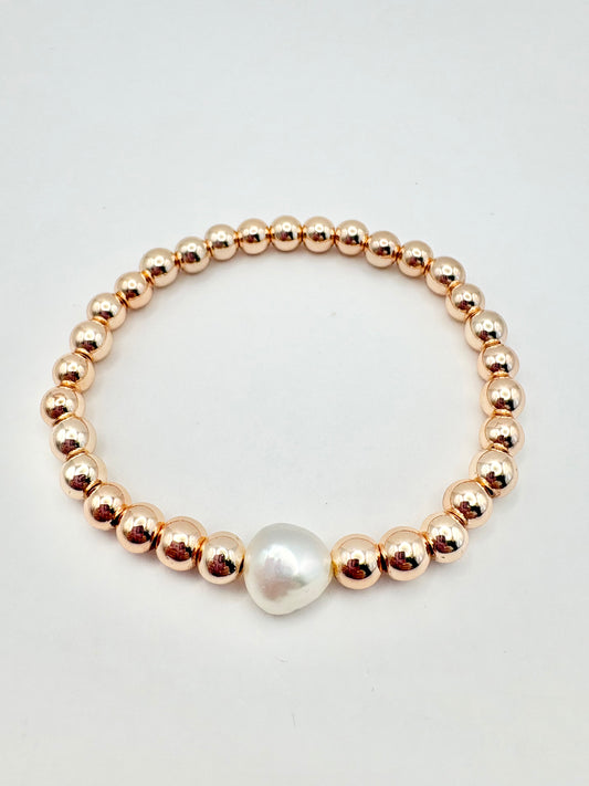 Rose Gold Plated Hematite and Freshwater Pearl Bracelet - One of a Kind