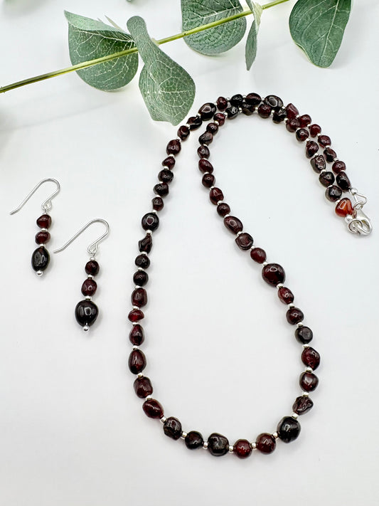 Handmade Garnet Necklace and Earrings Set – Sterling Silver