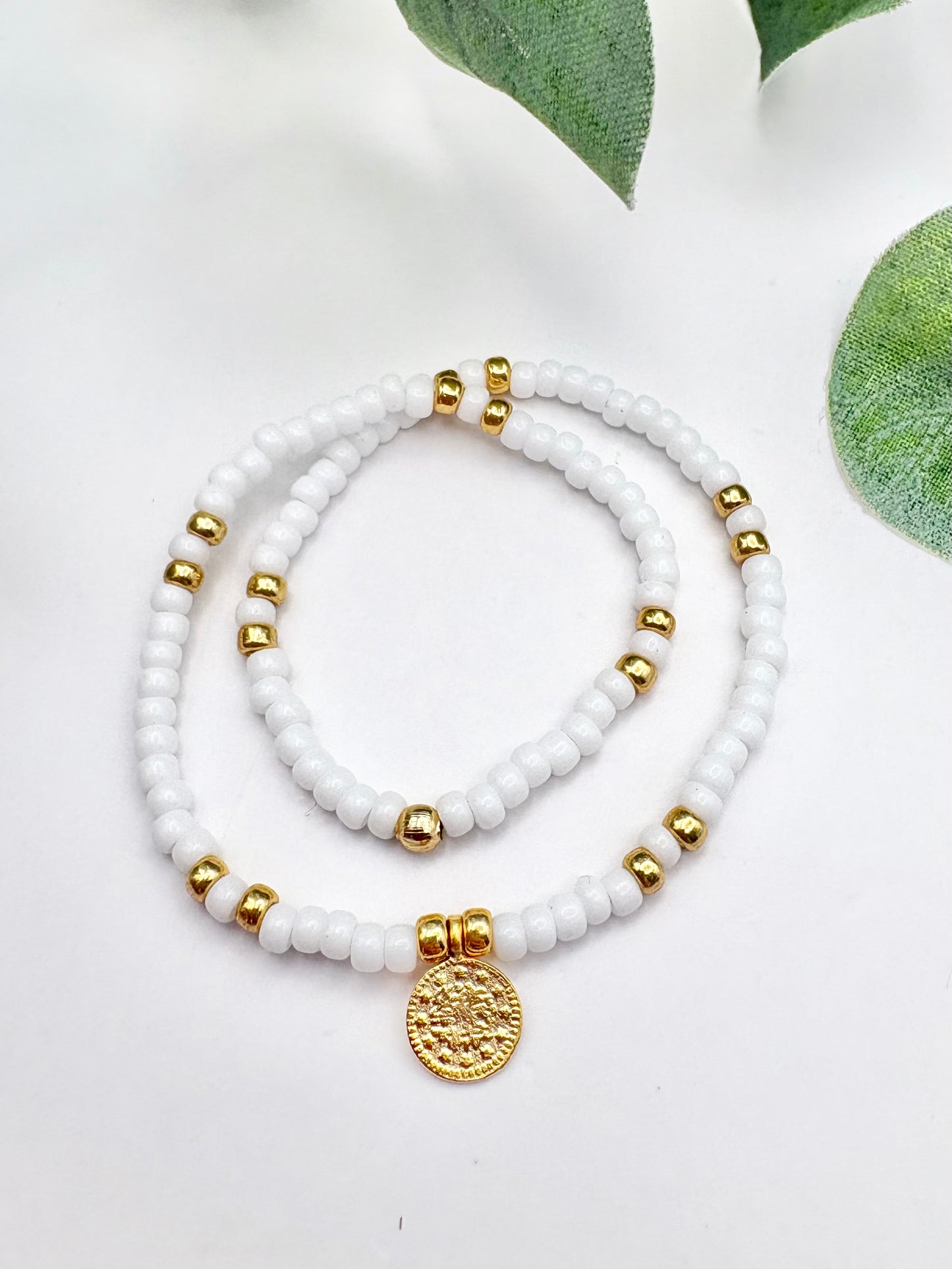 Boho Coin Seed Bead Anklet - Red, Turquoise or White