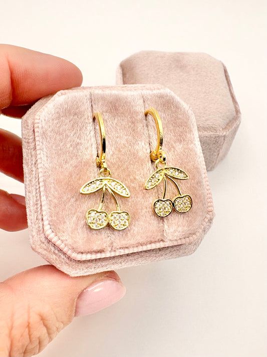 Gold-Plated Cherry Huggie Hoop Earrings - SALE