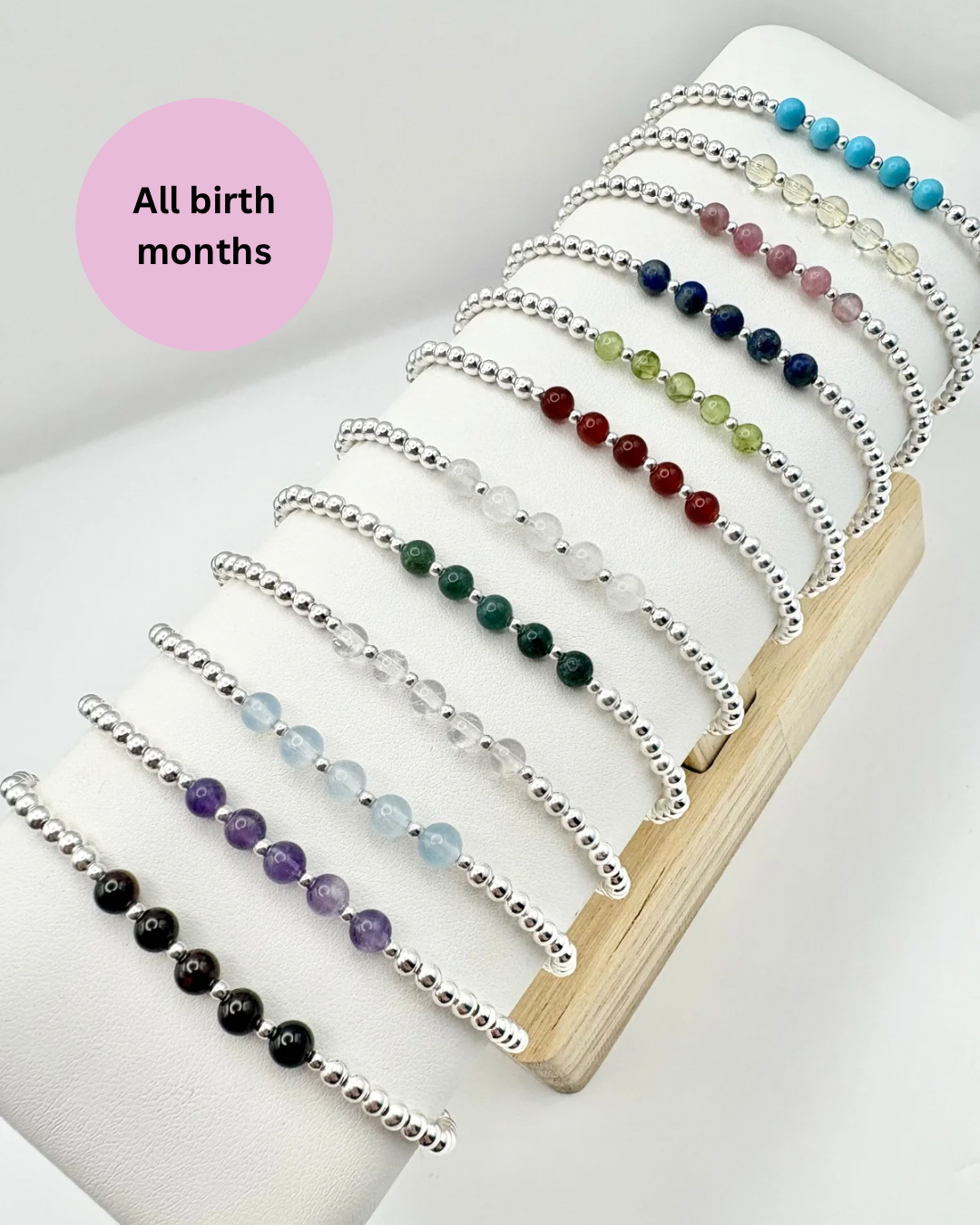 Birthstone Beaded Bracelet - Sterling Silver or Gold-Filled