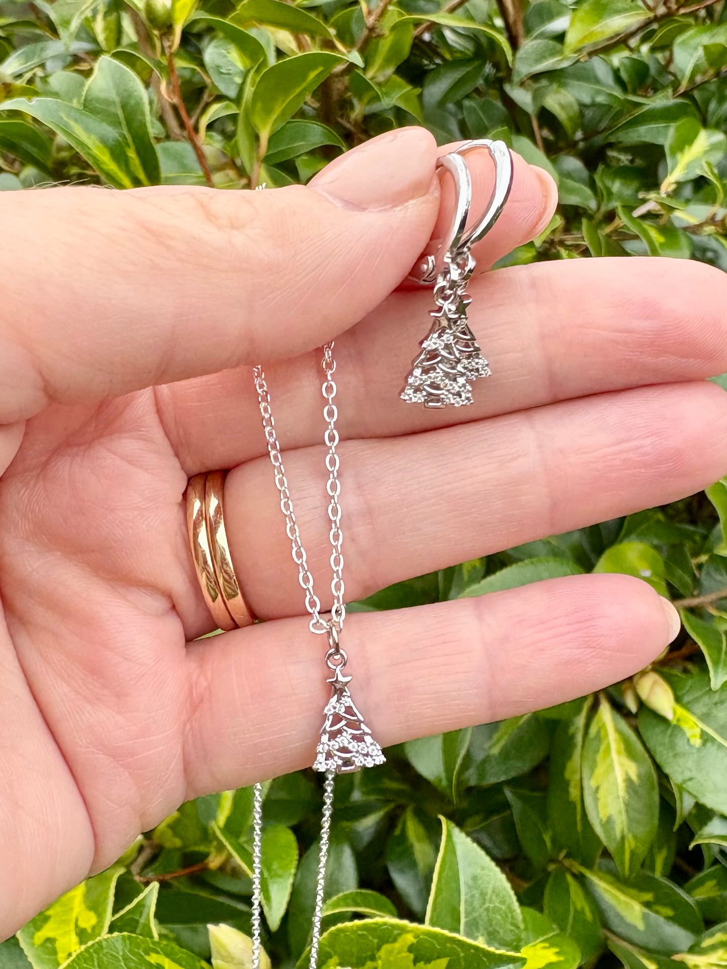 Sparkly Christmas Tree Charm Necklace - Gold or Silver-Plated