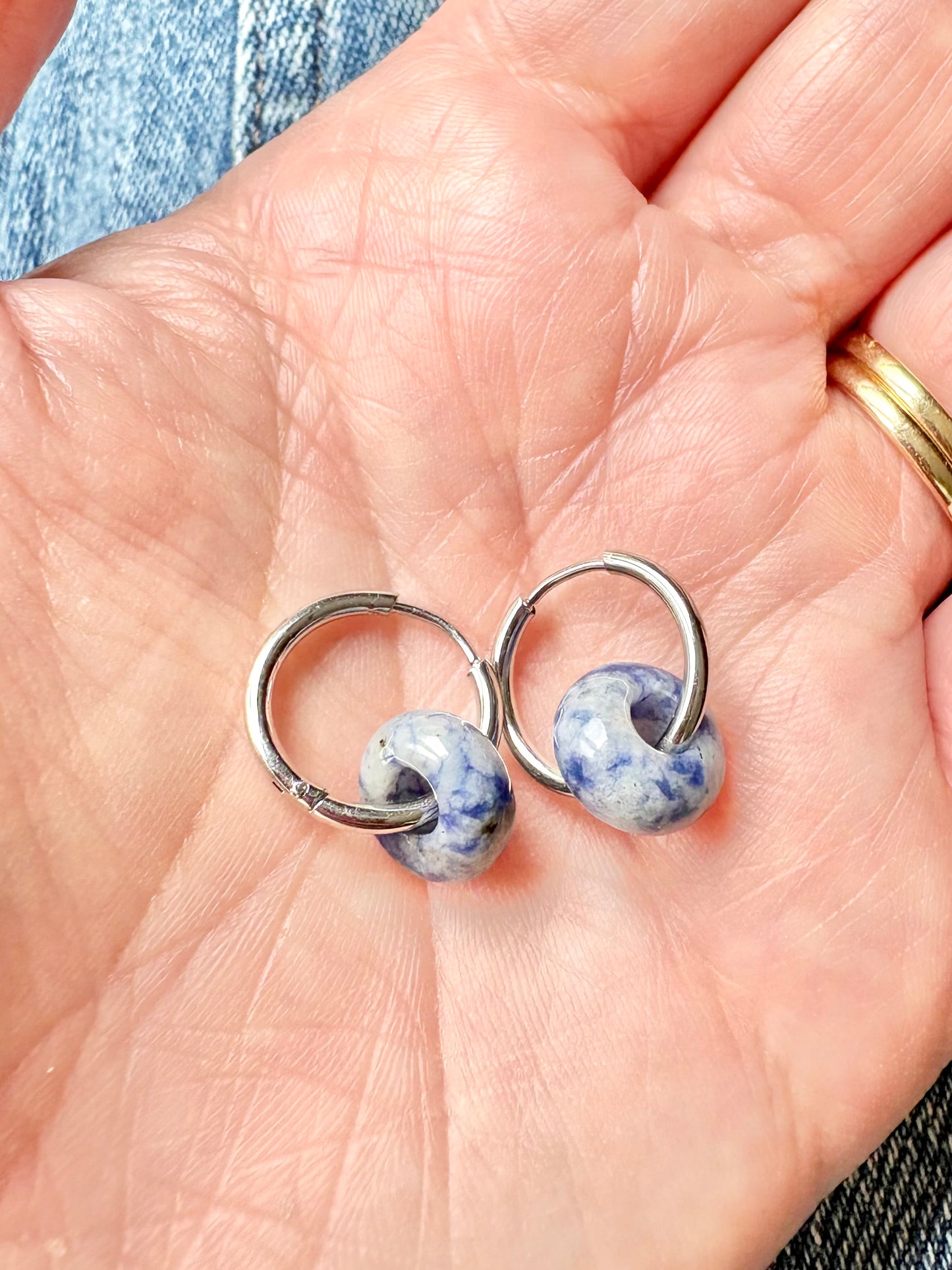 Sodalite Huggie Hoop Earrings - Stainless Steel