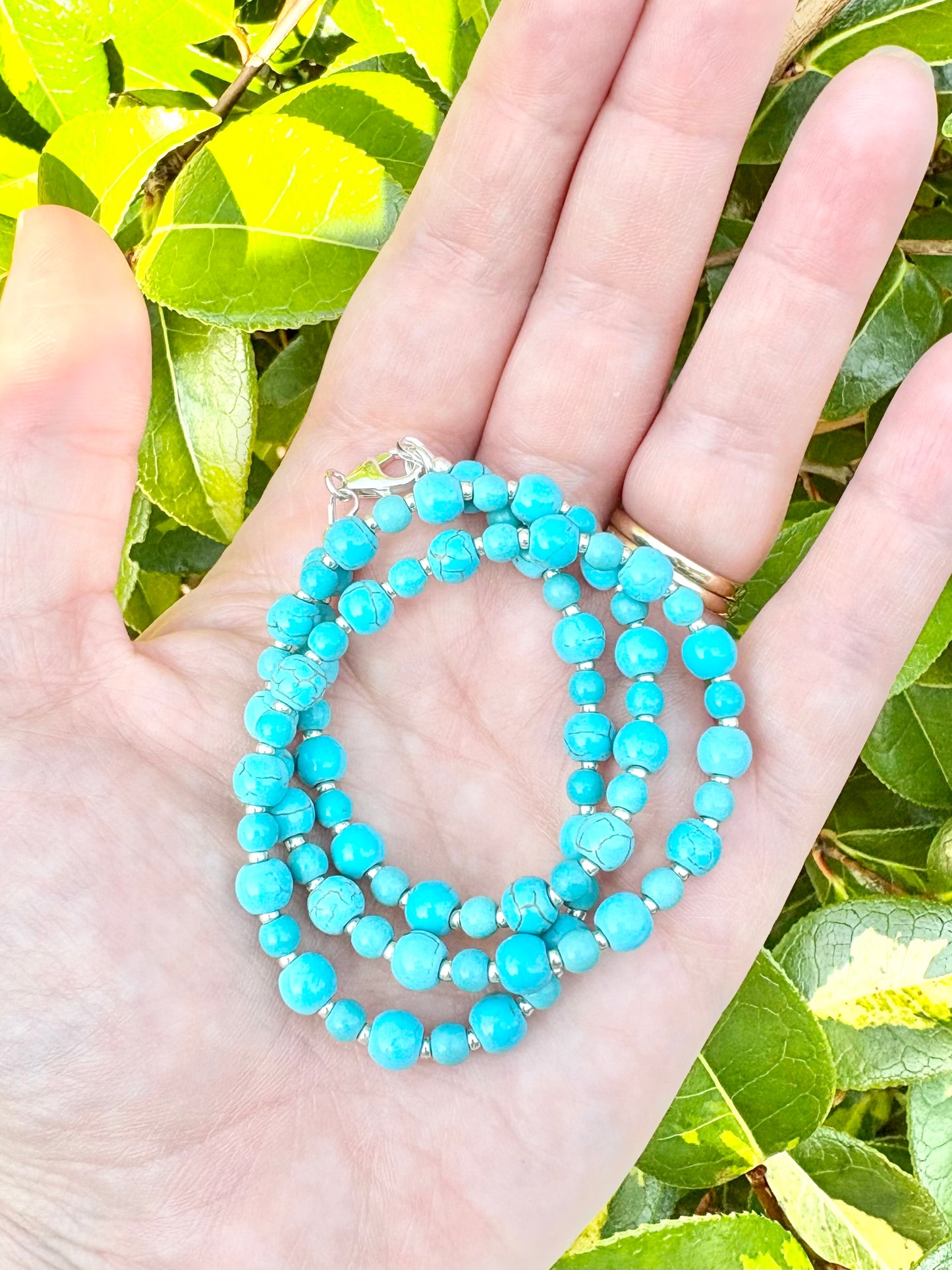 Turquoise Howlite and Sterling Silver Beaded Necklace