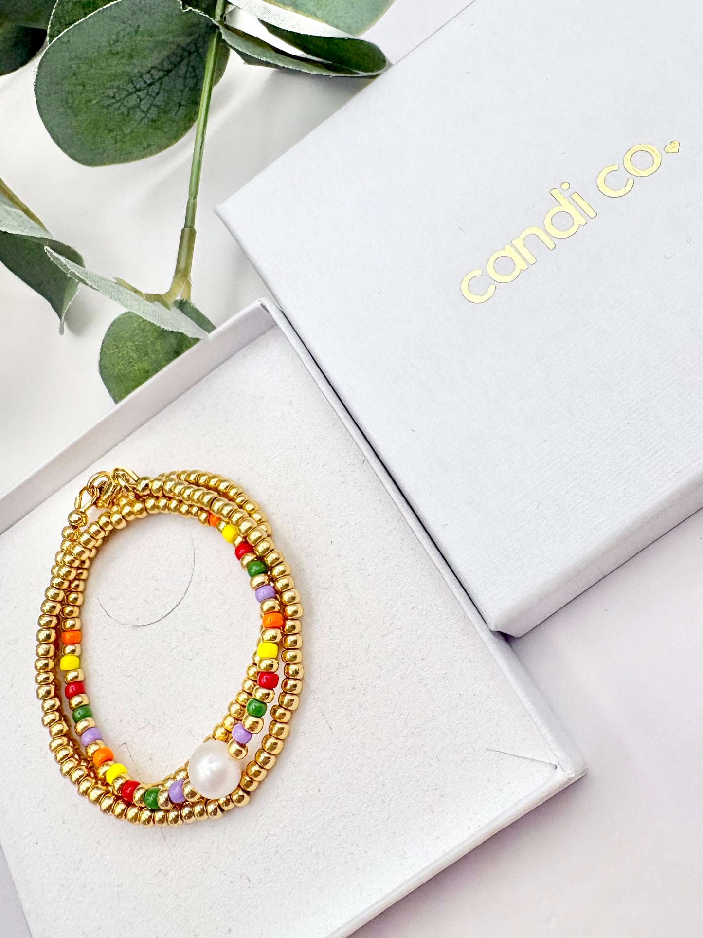 Colourful Seed Bead & Freshwater Pearl Necklace - Gold