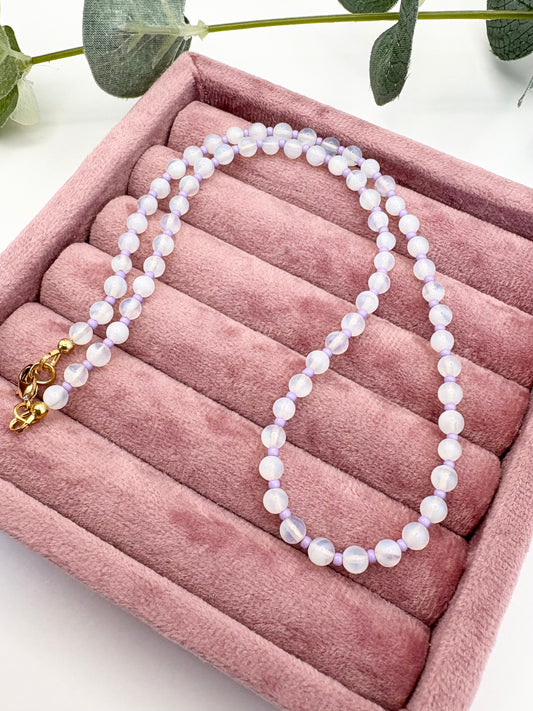 Opalite & Lilac Seed Beaded Necklace