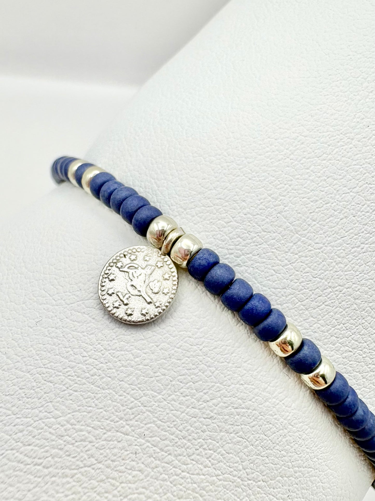 Boho Coin Seed Bead Bracelet - Navy, Pink, Sage