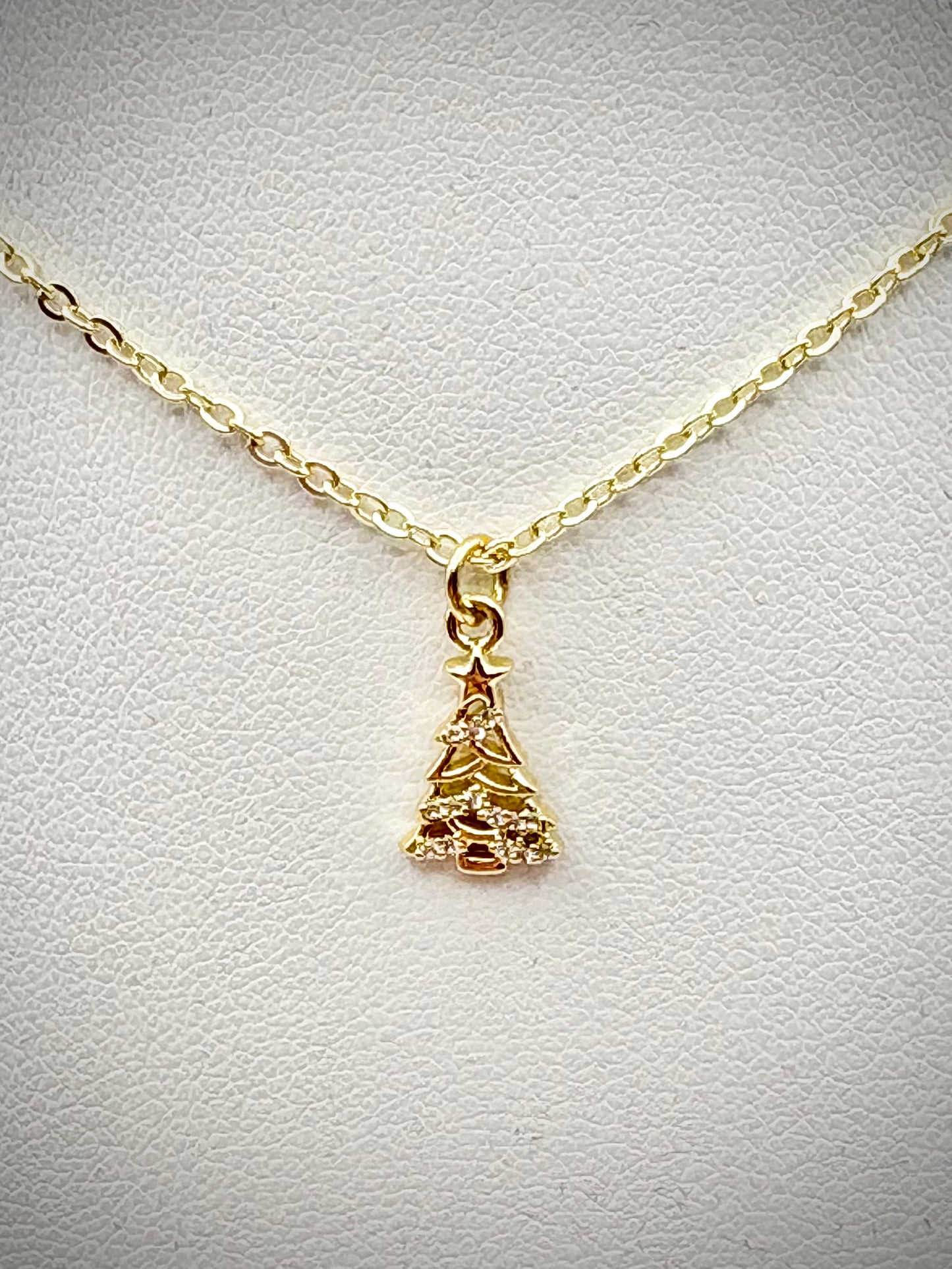 Sparkly Christmas Tree Charm Necklace - Gold or Silver-Plated