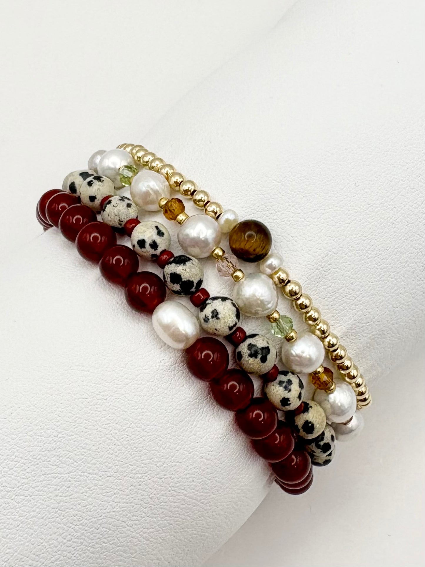 Carnelian Gemstone and Freshwater Pearl Bracelet - Silver-plated or Sterling Silver