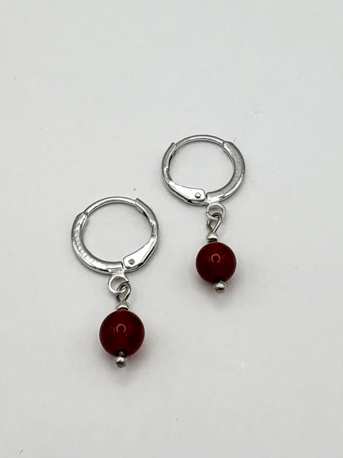 Carnelian Huggie Hoop Earrings - Silver-plated