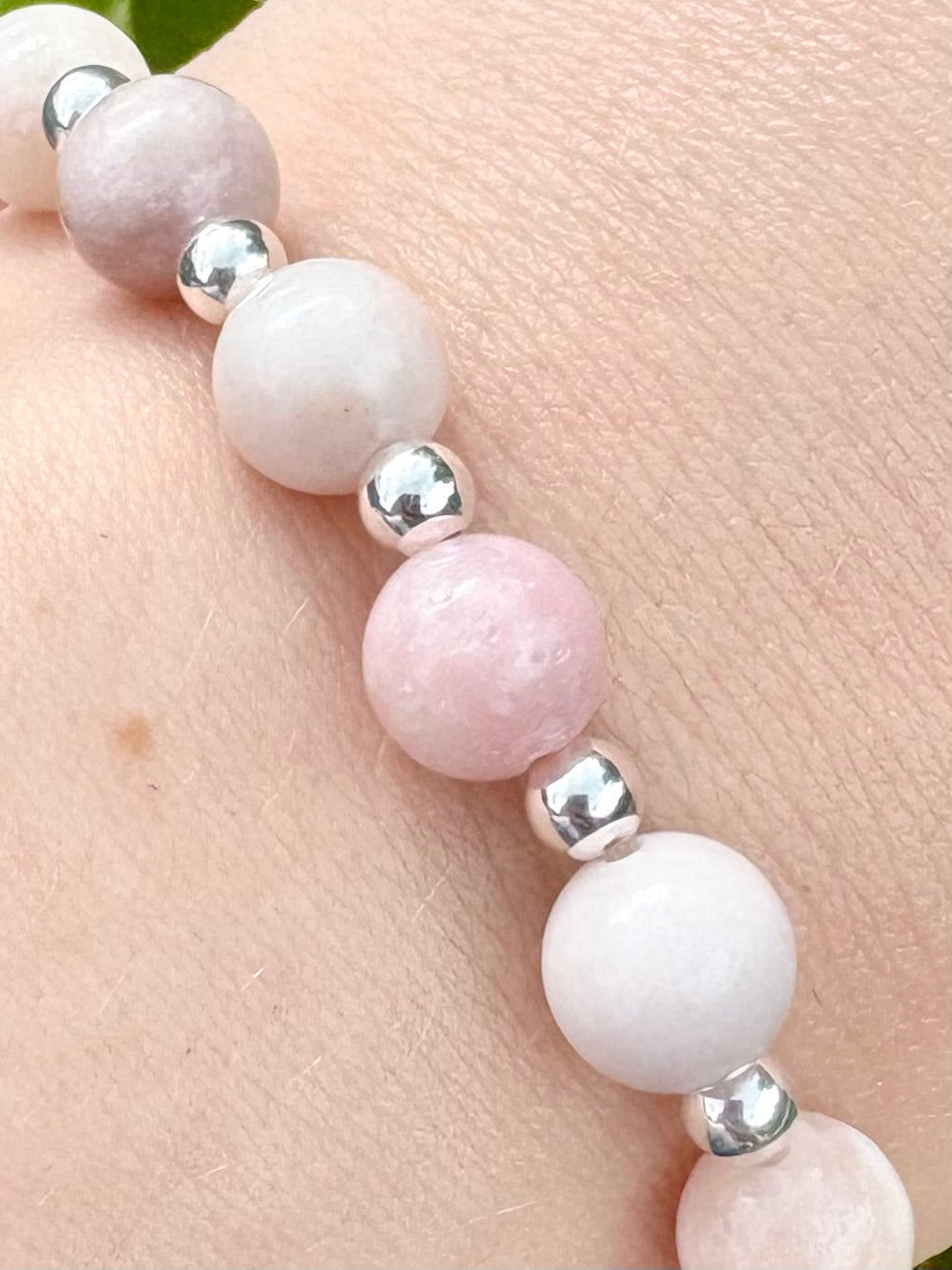 Pink Opal and Sterling Silver Beaded Bracelet