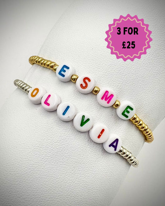 Seed Bead Stacking Bracelets - Rainbow Name