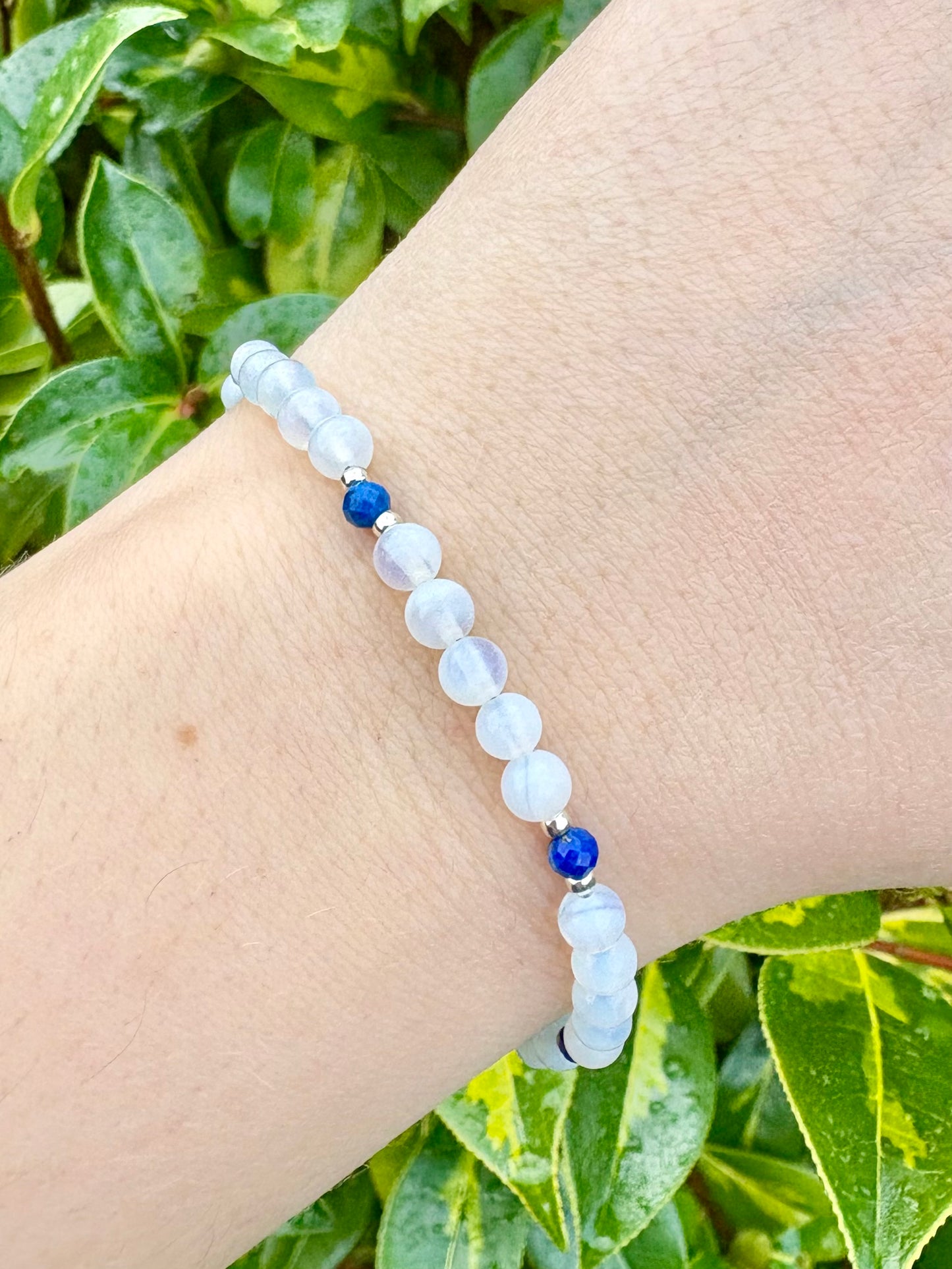 Handmade Opalite and Lapis Lazuli Bracelet - Sterling Silver