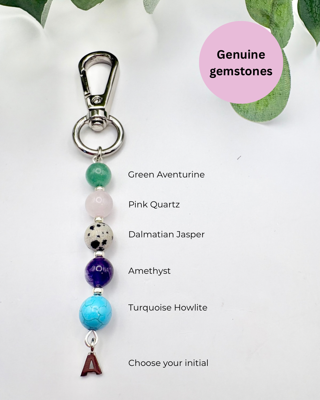 Personalised Gemstone Bag Charm With Initial