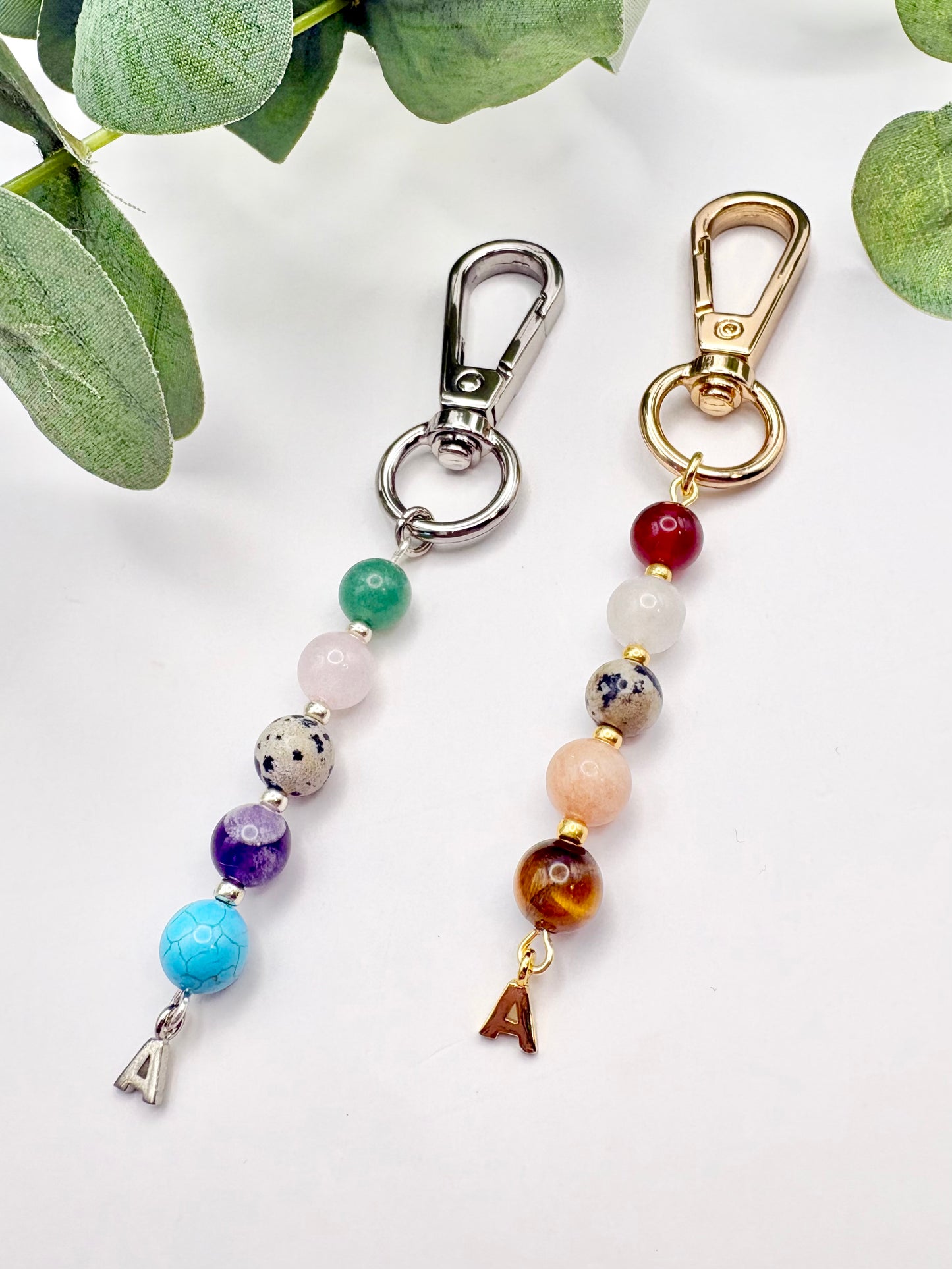 Personalised Gemstone Bag Charm With Initial