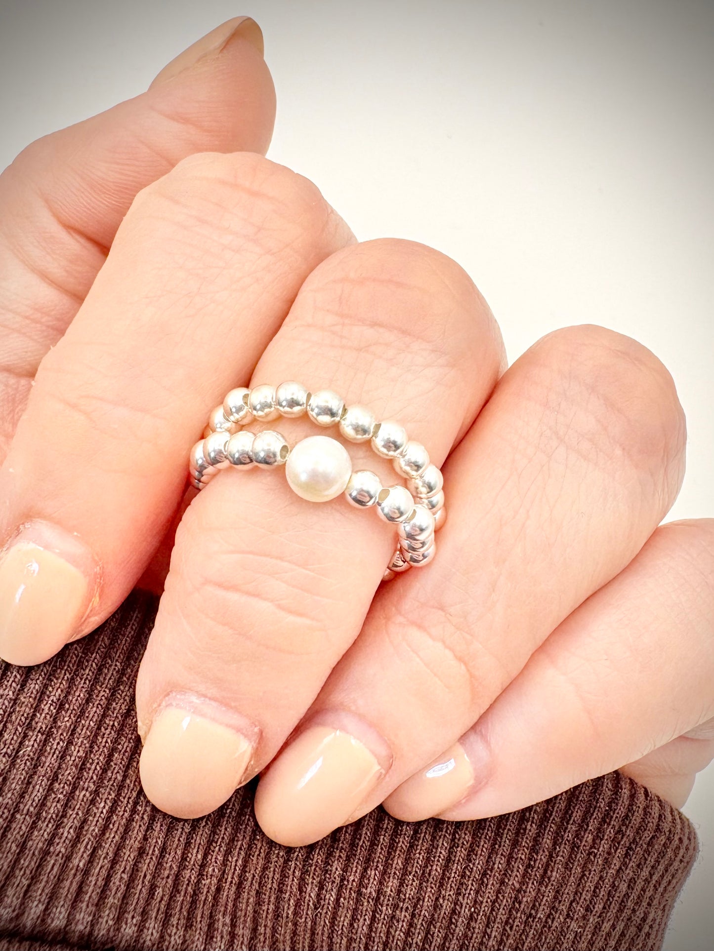 Luxe 925 Sterling Silver or Gold-Filled Freshwater Pearl Beaded Stretch Ring - Perfect For Stacking