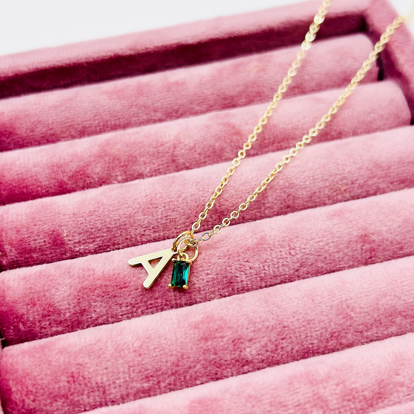 Dainty Initial Birthstone Necklace - Gold