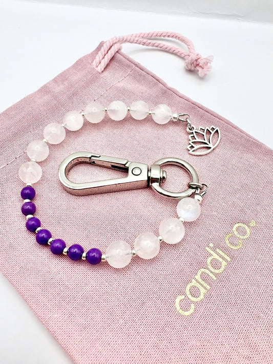 Breathing Beads Keyring - Moonstone With Purple Phosphosiderite