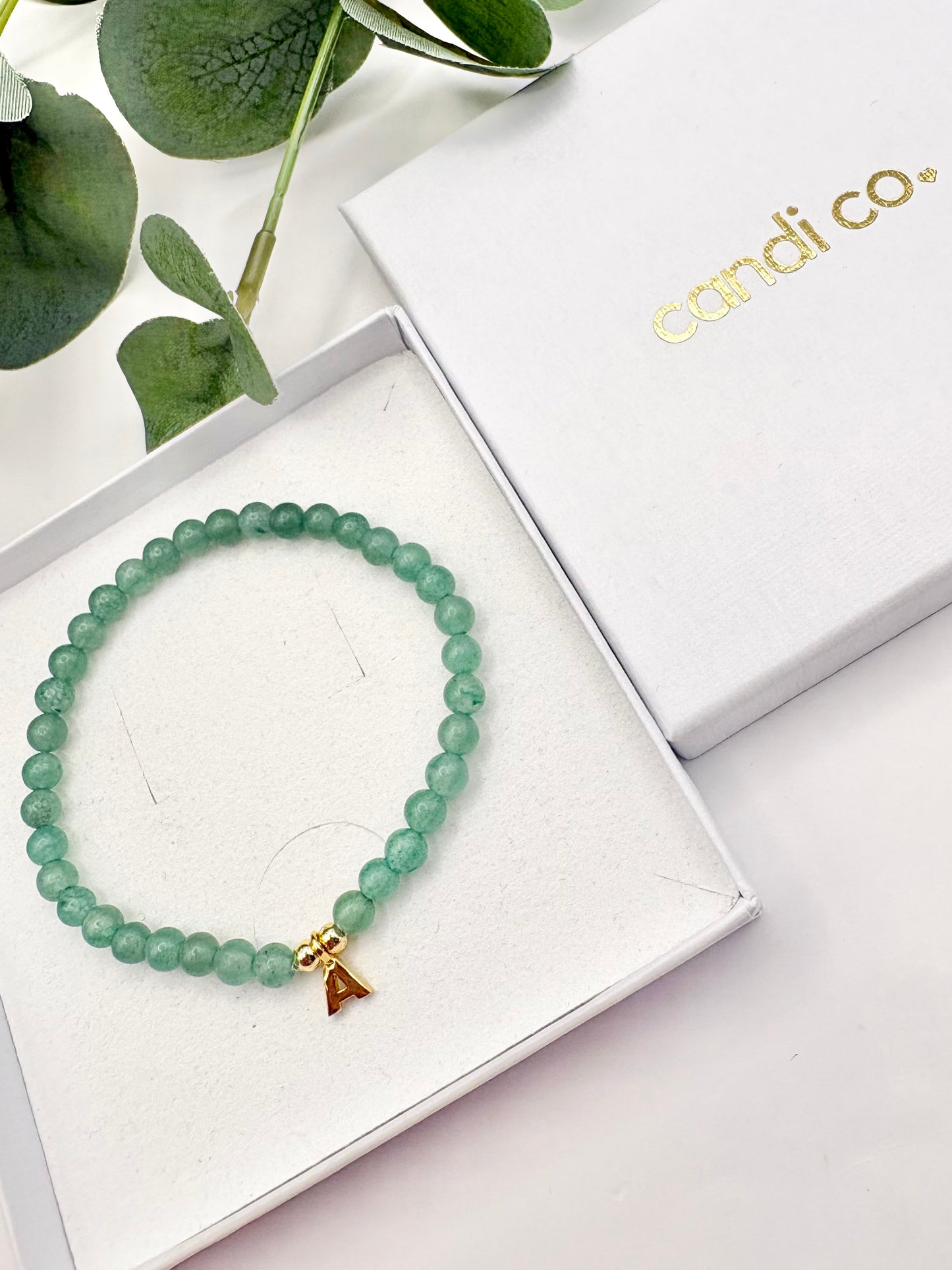 Green Aventurine Initial Bracelet - Gold-Plated