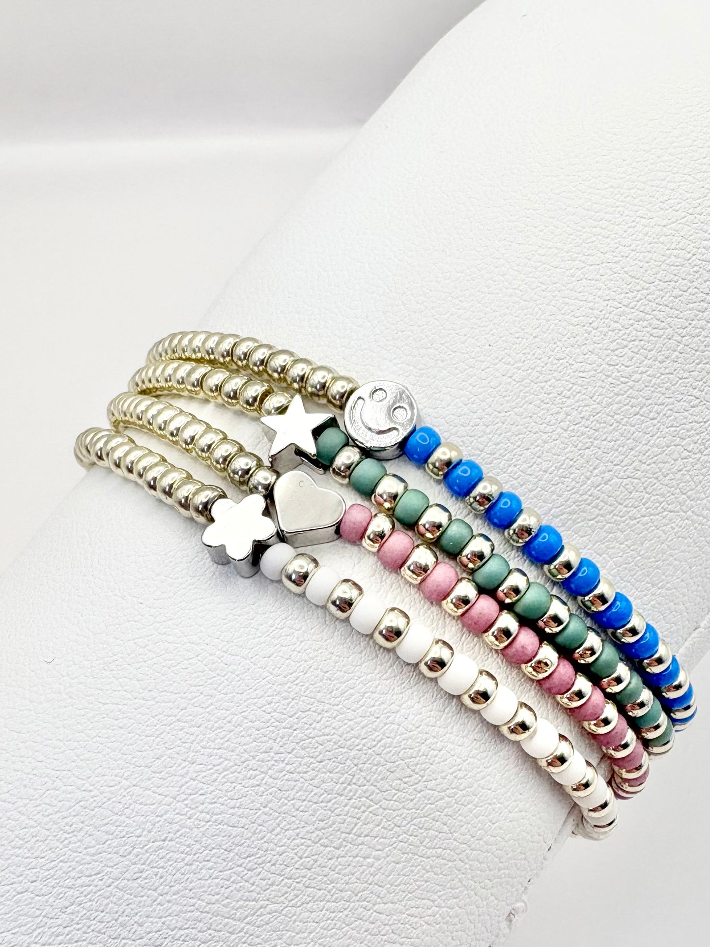 Pastel Seed Beaded Charm Bracelet