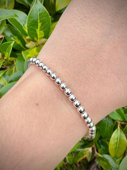 925 Sterling Silver 4mm Beaded Stretch Bracelet - Perfect For Stacking
