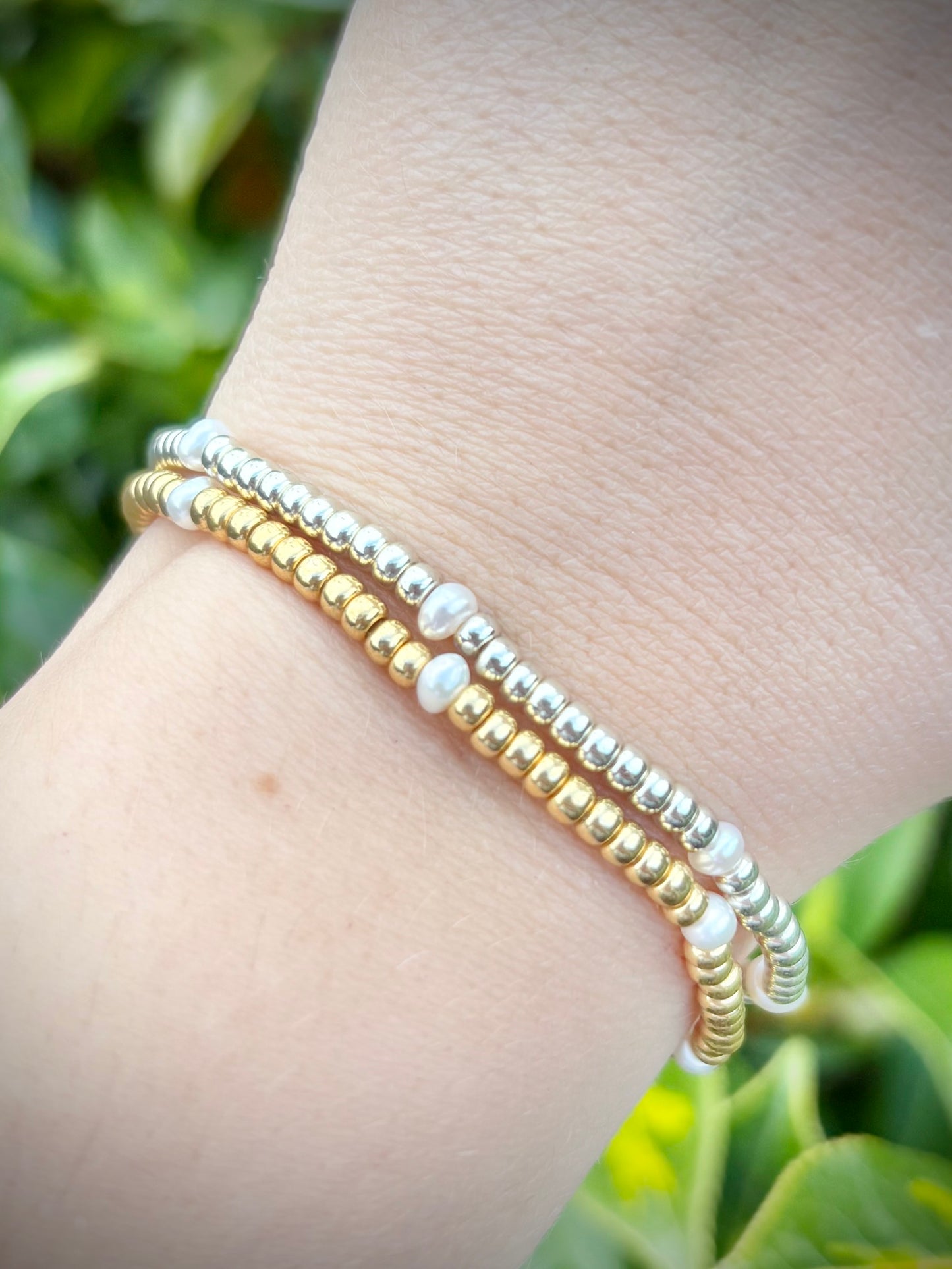 Seed Bead and Freshwater Pearl Bracelet - Gold or Silver
